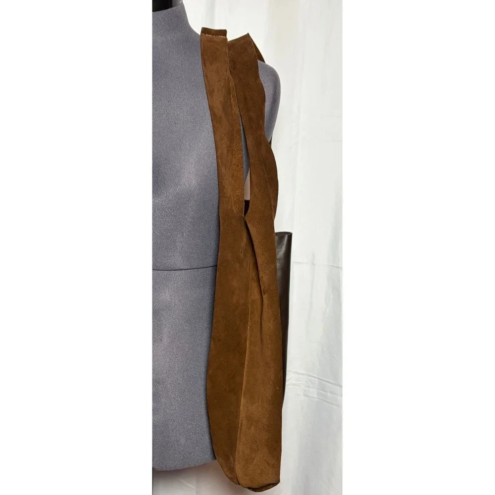 Brown Suede & Leather Tote Shoulder Bag Slouchy‎ Boho Two-Tone Snap STAINED